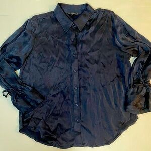 DREW Navy Cupro Viscose Blouse Split Long Sleeve Size  Small